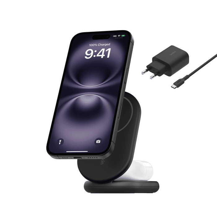 Belkin BoostCharge 2in1 Wireless Charging Stand with Magnetic Qi2 15W - Black