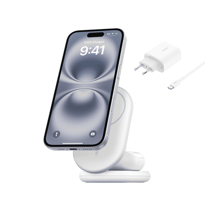 Belkin BoostCharge 2in1 Wireless Charging Stand with Magnetic Qi2 15W - White