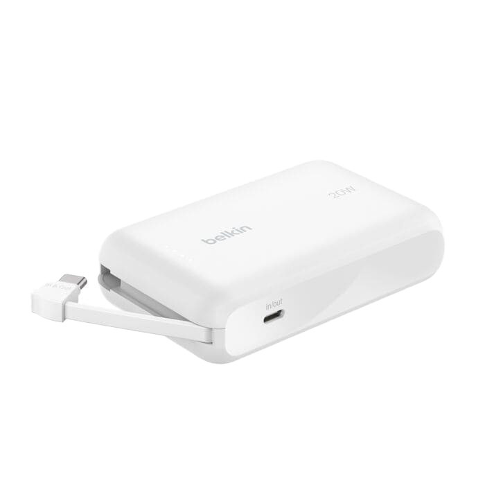 Belkin BoostCharge Power Bank 10K with Integrated Cable USB-C 20W - White