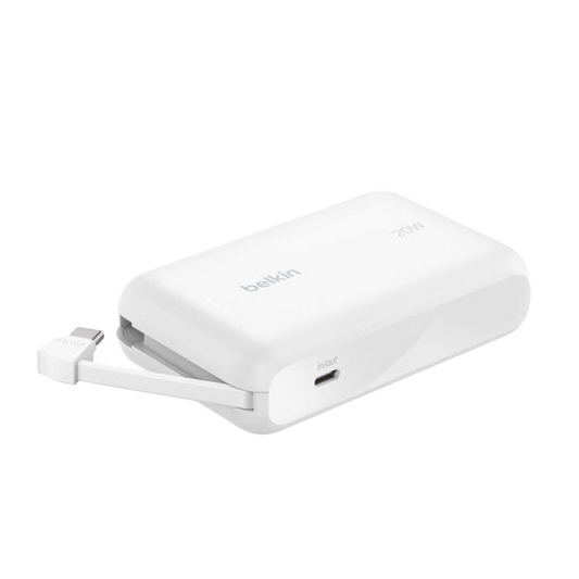 Belkin BoostCharge Power Bank 10K with Integrated Cable USB-C 20W - White