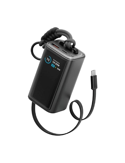 ENERGEA Compac Arc 45, 10000mAh Powerbank With Built In 70cm Usb-c Cable Pd 45W - GUNMETAL