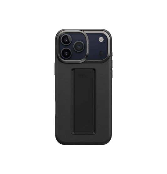 جراب UniQ Heldro Pro FlexGrip من الجلد الصناعي لهاتف iPhone 17 Pro Max - أسود