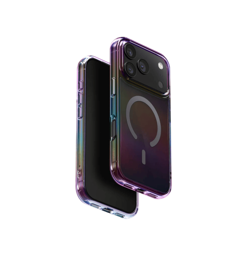 جراب UniQ Iridescia Holographic الواقي المتوافق مع MagClick لهاتف iPhone 17 Pro - Midnight Quartz