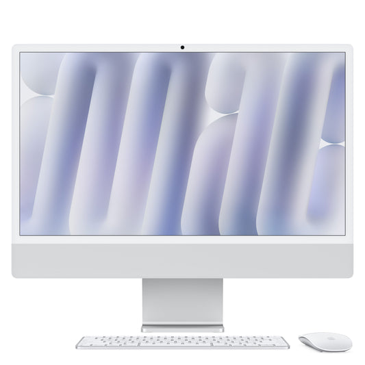 Direct front view of the 24-inch iMac Retina 4.5K M4 8-core CPU 256GB Silver at Tradeline.
