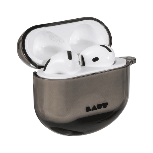Open view highlighting the interior lid defense of the matte LAUT AERO PROTECT AirPods 4 Black cover from Tradeline Egypt.
