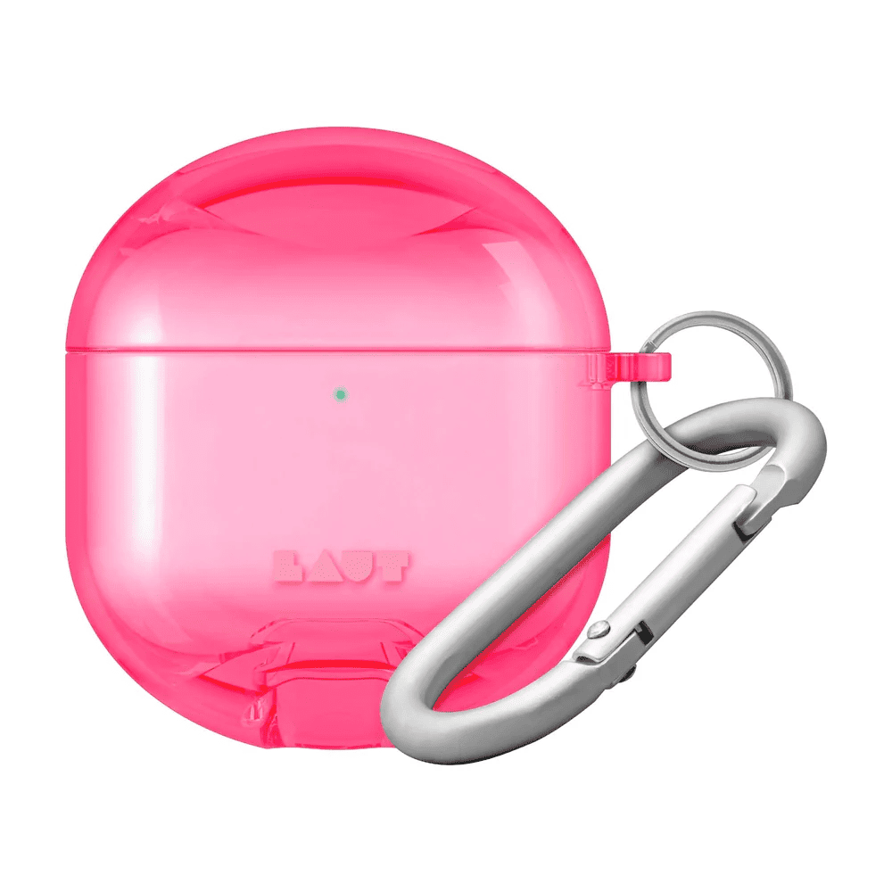 Front closed view of the vibrant LAUT AERO PROTECT armor case for AirPods 4 in Bright Pink available at Tradeline.