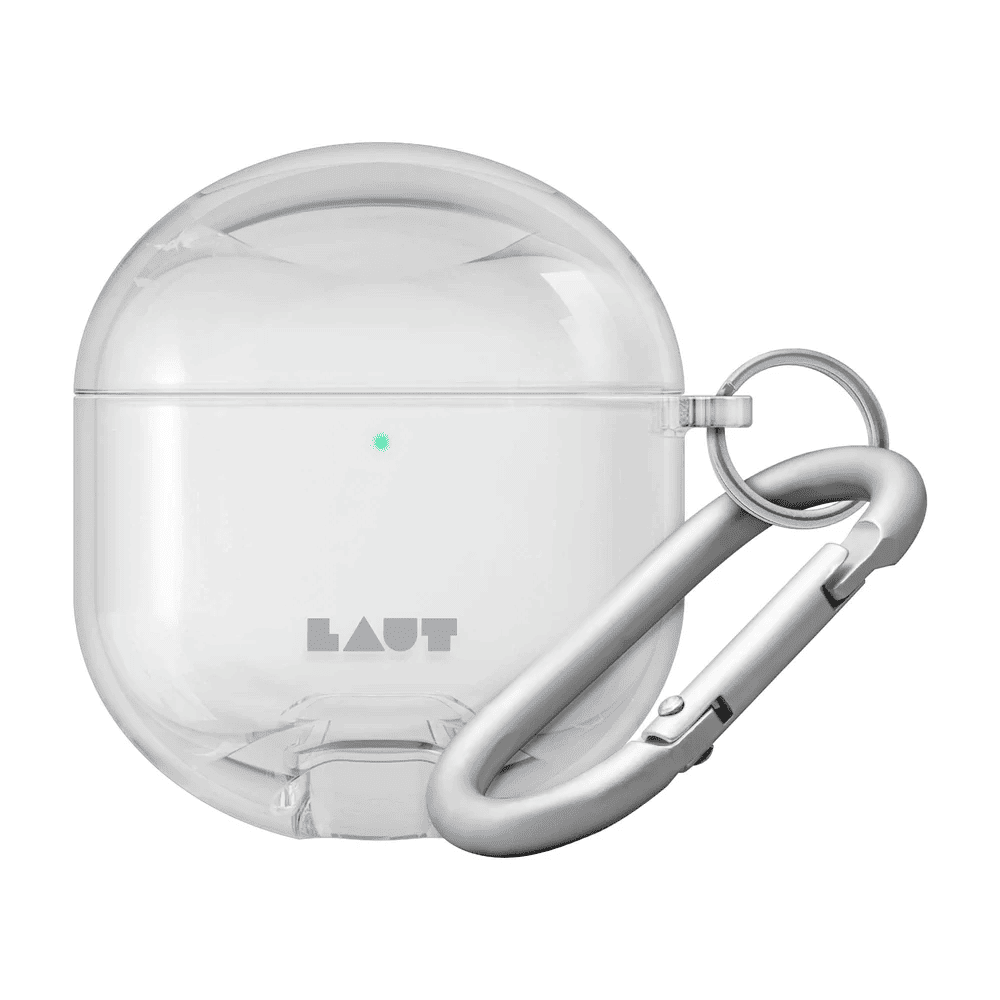 Closed view of the transparent LAUT AERO PROTECT clear case for AirPods 4 in Crystal at Tradeline.