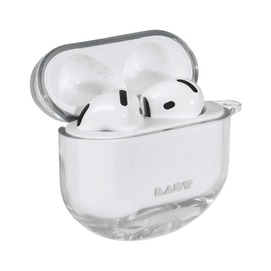 Open view displaying the clear design and precise fit of the LAUT AERO PROTECT AirPods 4 Crystal shell from Tradeline Egypt.