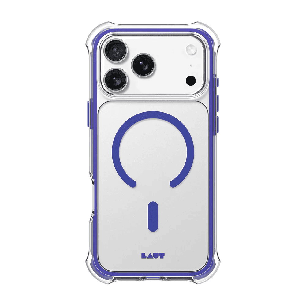 Rear view of the ultra-rugged Laut AERO PROTECT matte case for iPhone 17 Pro Max in Future Blue from Tradeline.