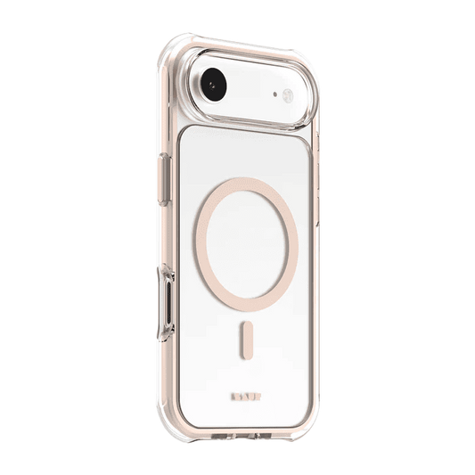 Side back view highlighting the slim profile and impact corners of the Laut AERO PROTECT iPhone Air Shadow Grey case from Tradeline Egypt.