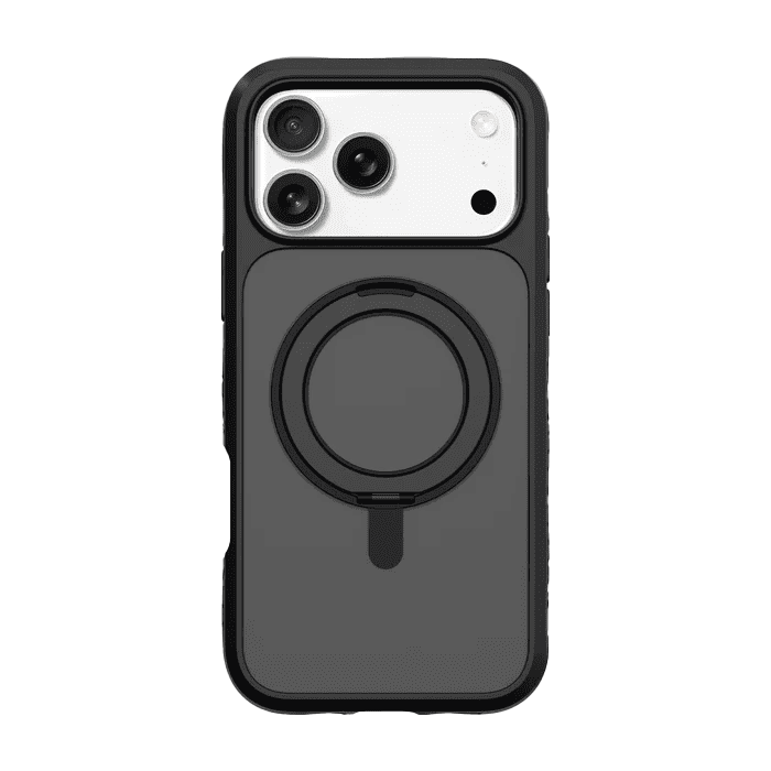 Rear view of the rugged Laut CARBON MATTER everyday case for iPhone 17 Pro Max in Midnight black finish available at Tradeline.