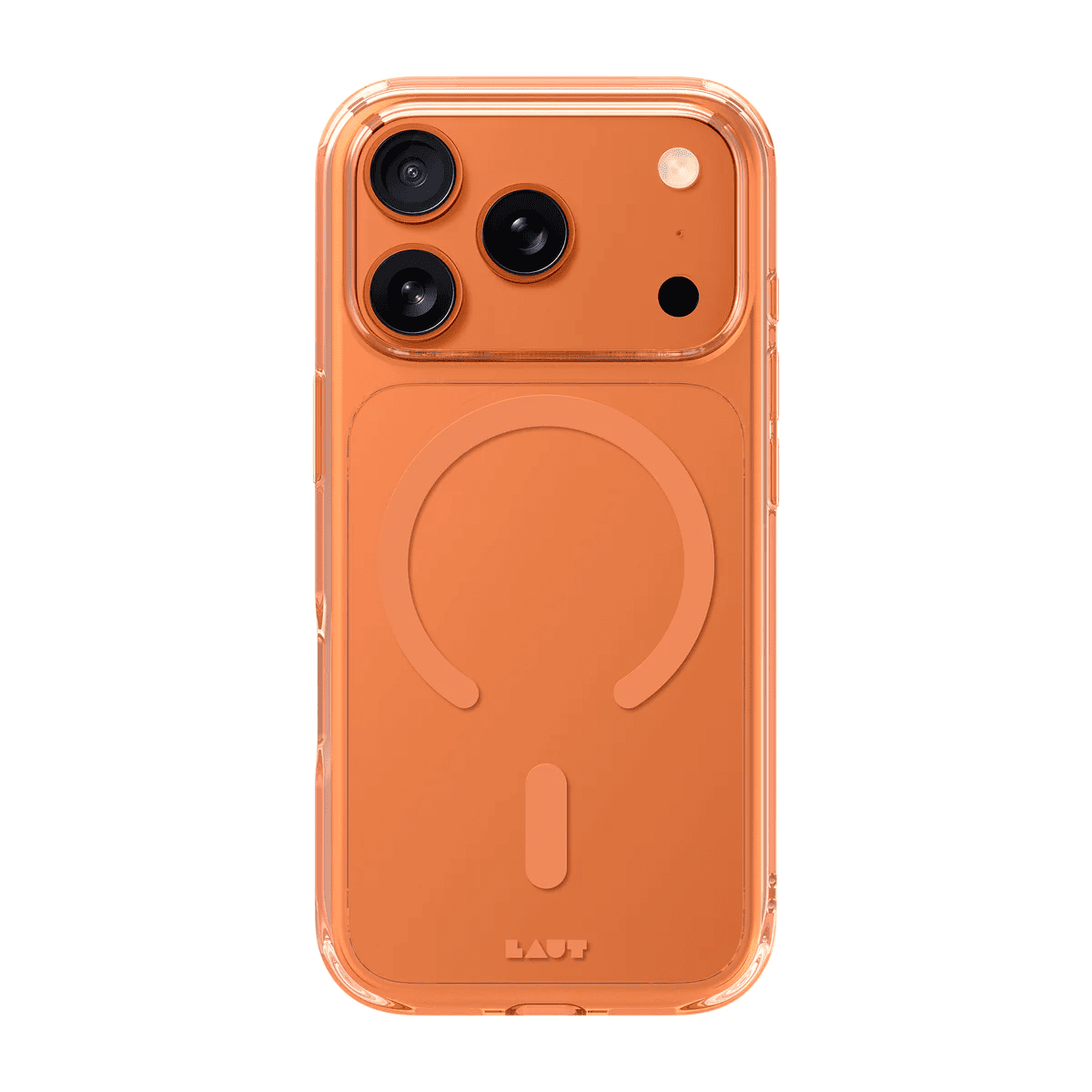 Rear view showcasing the crystal-clear back design of the Laut CRYSTAL FLURO case for iPhone 17 Pro in metallic Clear Bronze from Tradeline.
