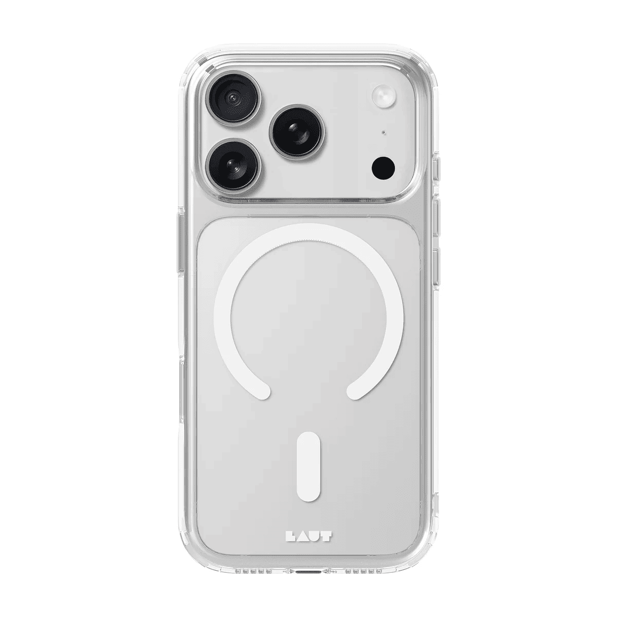 Rear view of the durable Laut CRYSTAL FLURO shockproof cover for iPhone 17 Pro in smoky Clear Grey available at Tradeline.