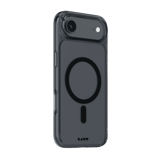 Back side perspective detailing the slim scratch-resistant back panel of the Laut CRYSTAL FLURO iPhone Air Clear Black case from Tradeline Egypt.