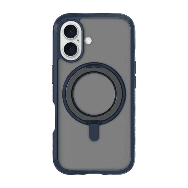 Rear view showcasing the translucent back panel of the Laut CRYSTAL MATTER case for iPhone 16 in Denim Blue at Tradeline.