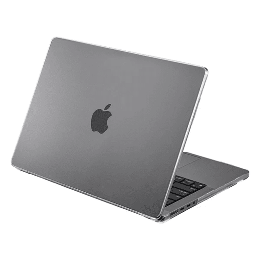 Quarterly open view of the transparent LAUT CRYSTAL-X hardshell case for MacBook Pro 16-inch 2023/2021 in Crystal available at Tradeline.