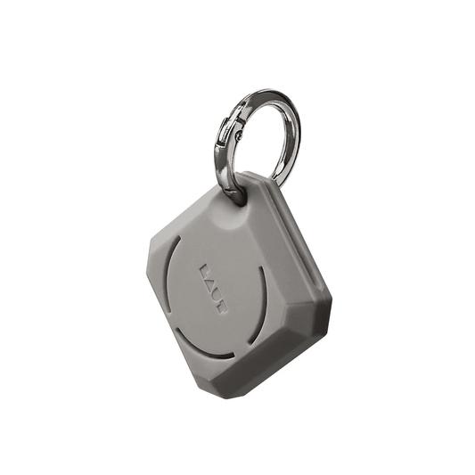 Front view of the geometric faceted LAUT HUEX GEM case for AirTag in Grey available at Tradeline.
