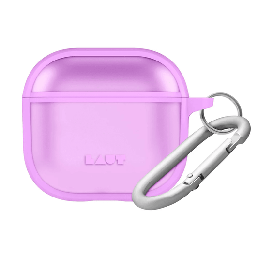 Front view of the eye-catching LAUT HUEX PROTECT protective case for AirPods 4 in Bright Pink available at Tradeline.