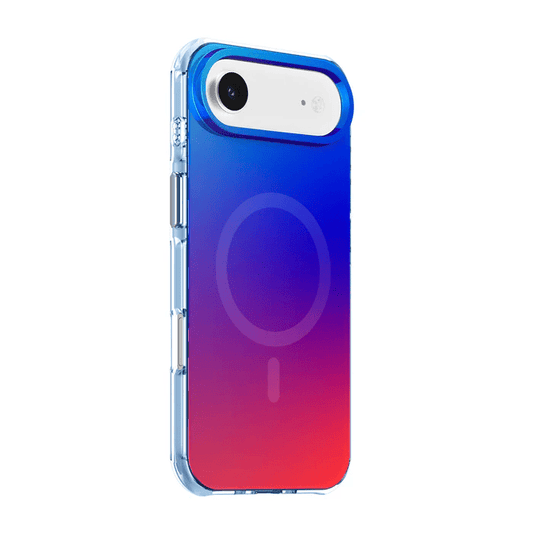 Side profile view highlighting the slim tactile buttons of the Laut HUEX WAVE case for iPhone Air Sunset Fade from Tradeline.