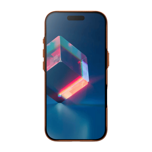 Front view displaying the protective screen bezels of the Laut LUXEDGE case for iPhone 17 Luxe Brown from Tradeline Egypt.