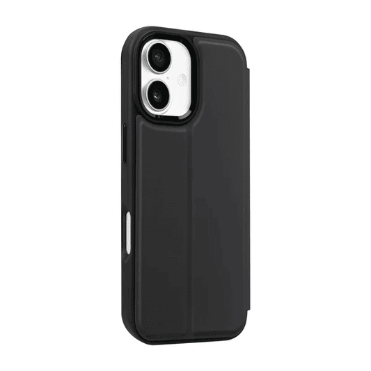 Back side view displaying the precise alignment and form factor of the Laut MagFolio case for iPhone 17 Black from Tradeline Egypt.