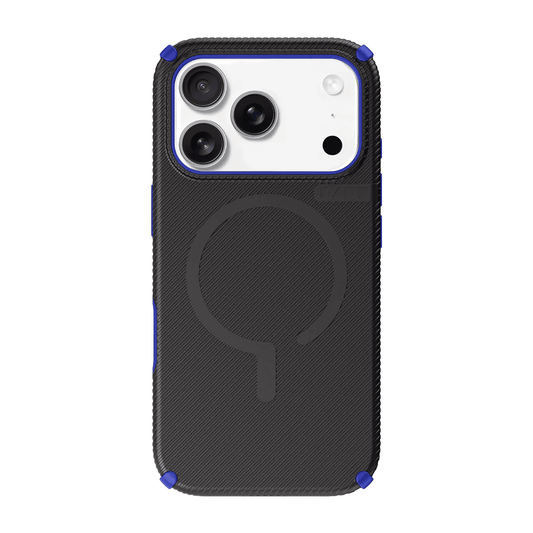 Rear view showcasing the impact-resistant back plate of the Laut SHIELD FLUX case for iPhone 17 Pro Max in Midnight Blue from Tradeline.