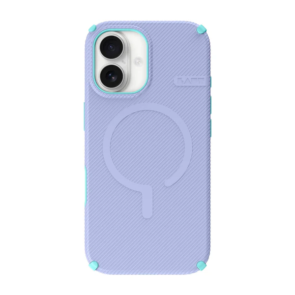 Rear view of the pastel-toned Laut SHIELD FLUX protective phone skin for iPhone 17 in Sky Mist available at Tradeline.