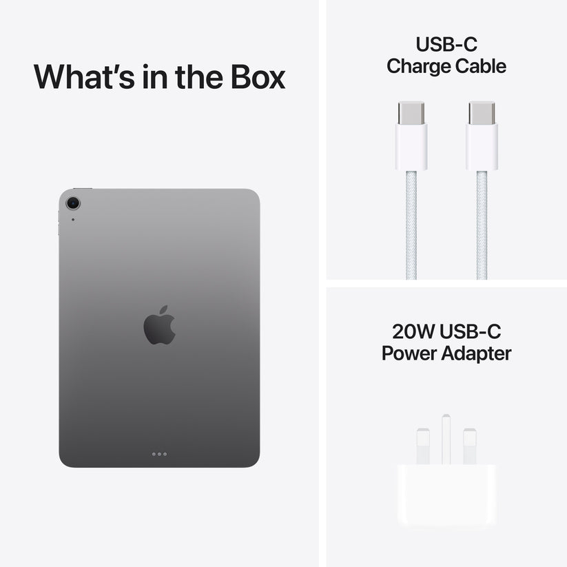 In-box content showing the cable and adapter for the 11-inch iPad Air Wi-Fi 512GB Space Grey M4 at Tradeline.