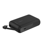 باور بنك Belkin BoostCharge بسعة 10,000 مللي أمبير مع كابل USB-C مدمج بقدرة 20 واط - أسود