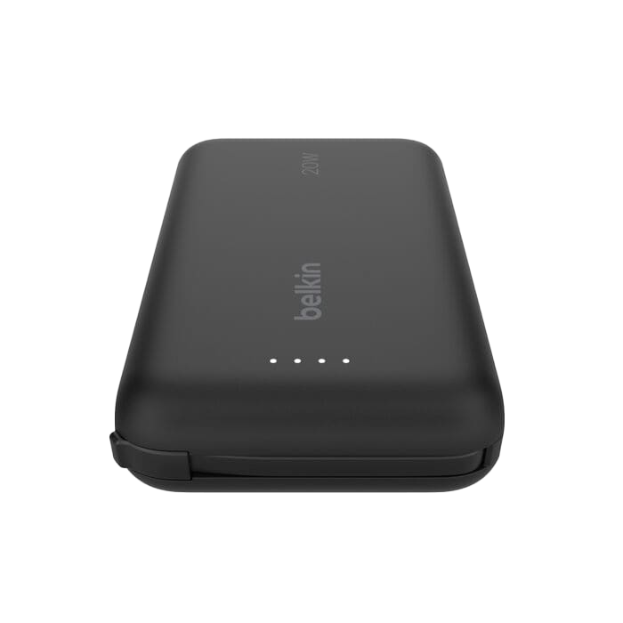 باور بنك Belkin BoostCharge بسعة 10,000 مللي أمبير مع كابل USB-C مدمج بقدرة 20 واط - أسود