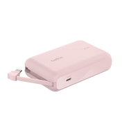 باور بنك Belkin BoostCharge بسعة 10,000 مللي أمبير مع كابل USB-C مدمج بقدرة 20 واط - وردي