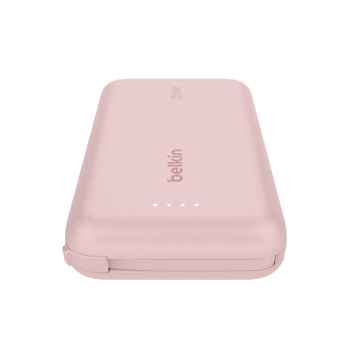 باور بنك Belkin BoostCharge بسعة 10,000 مللي أمبير مع كابل USB-C مدمج بقدرة 20 واط - وردي