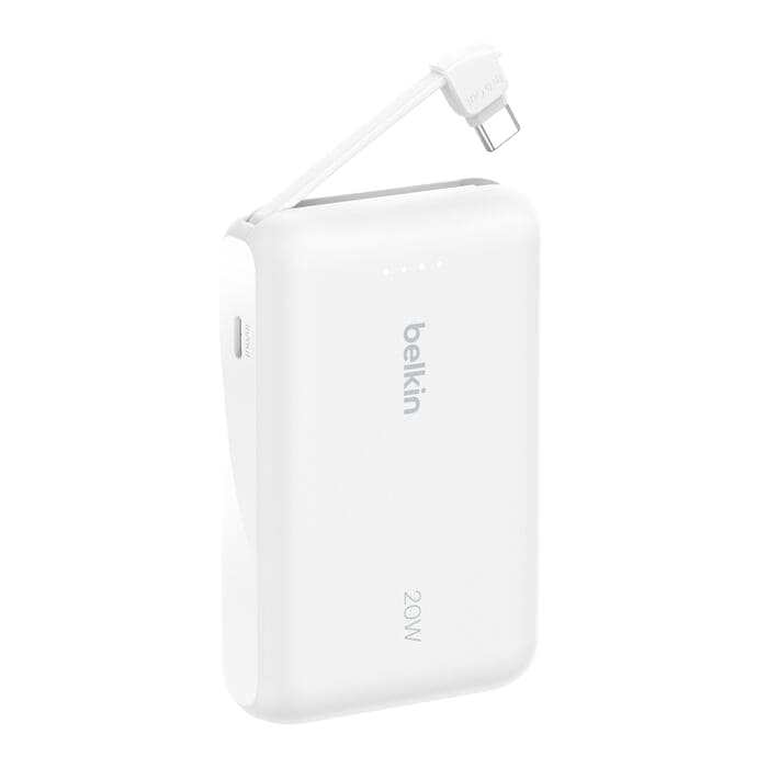 Belkin BoostCharge Power Bank 10K with Integrated Cable USB-C 20W - White