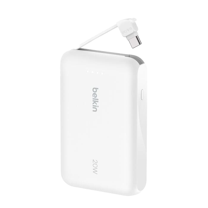 Belkin BoostCharge Power Bank 10K with Integrated Cable USB-C 20W - White