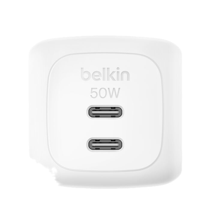 Belkin BoostCharge Pro 2-Port USB-C GaN Charger 50W With Cable - White