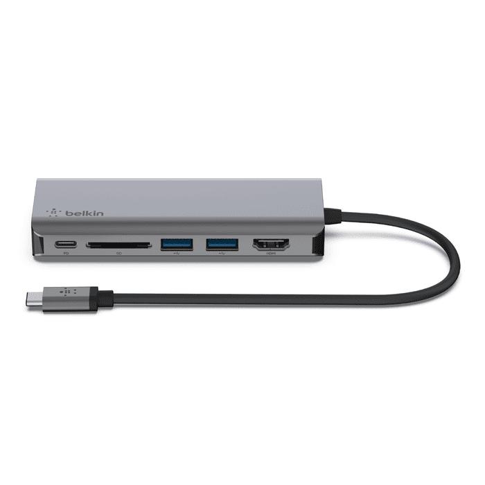 محول Belkin Connect USB-C متعدد المنافذ 6 في 1 - رمادي