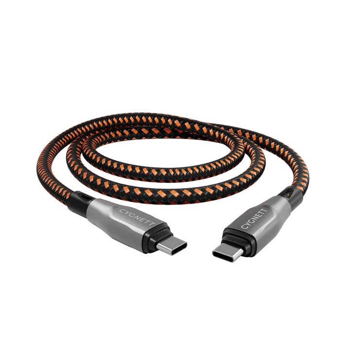 كابل Cygnett Armoured Pro USB-C إلى USB-C 4.0 بقدرة 240 واط وطول 1 متر - أسود
