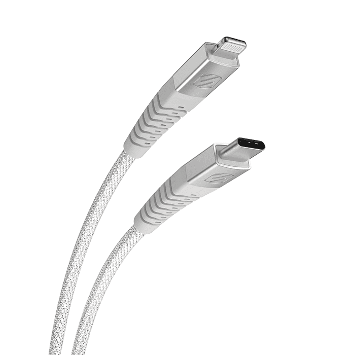 كابل Scosche StrikeLine متين USB-C إلى Lightning بطول 8 أقدام (2.4 متر) - أبيض