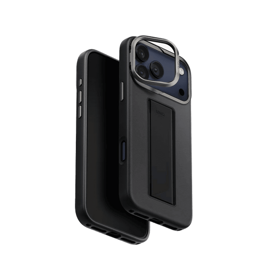 جراب UniQ Heldro Pro FlexGrip من الجلد الصناعي لهاتف iPhone 17 Pro Max - أسود