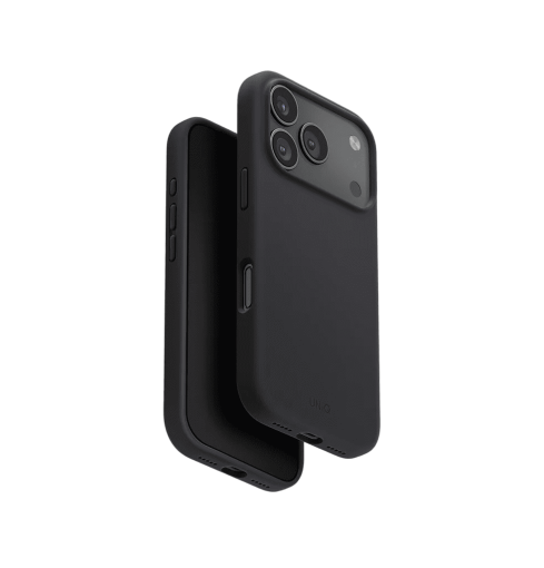 جراب UniQ Lino الهجين من السيليكون المتوافق مع MagClick لهاتف iPhone 17 Pro - رمادي