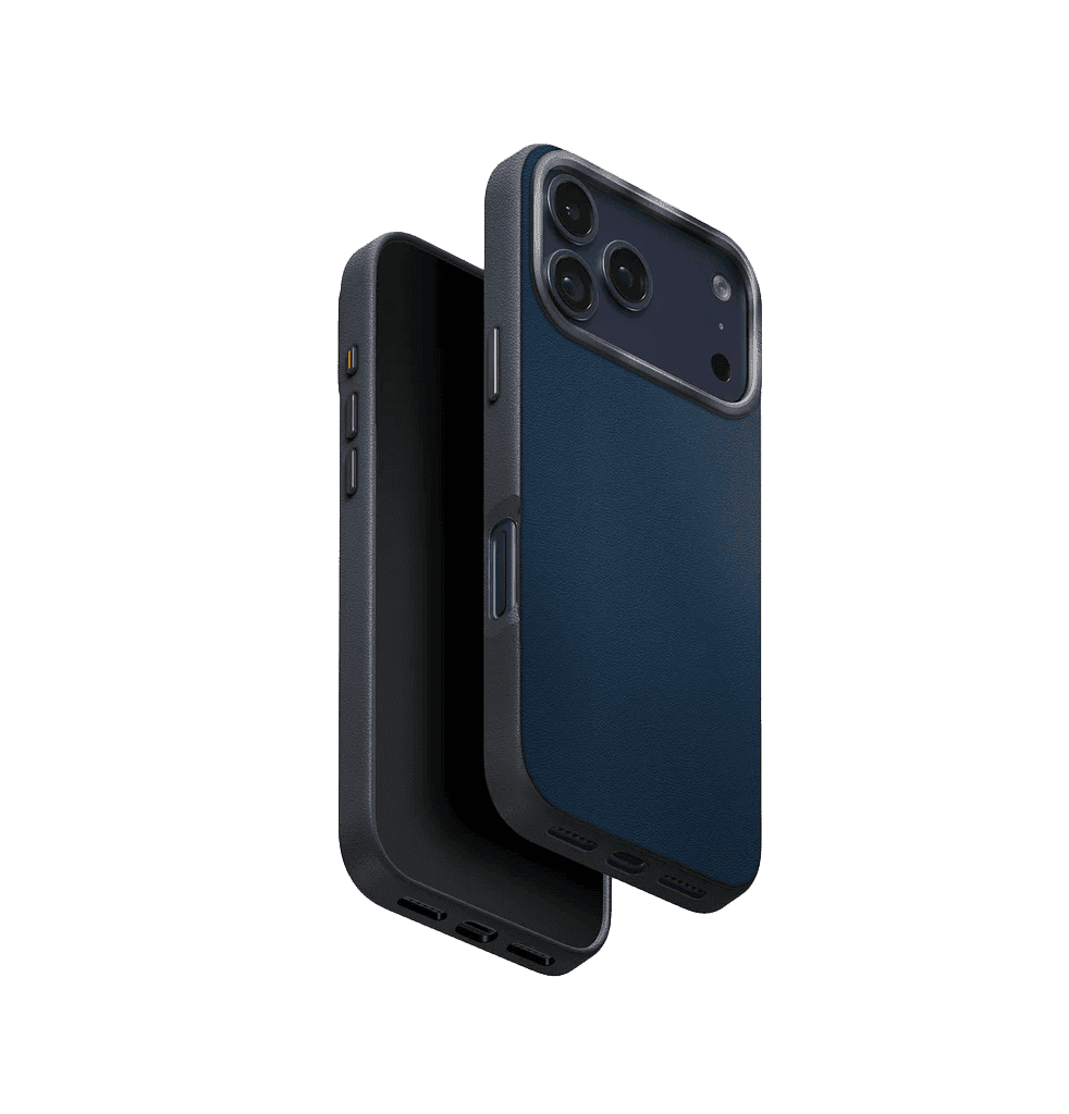 جراب UniQ Lyden DS ثنائي اللون من الجلد الصناعي الفاخر لهاتف iPhone 17 Pro - أزرق فحمي