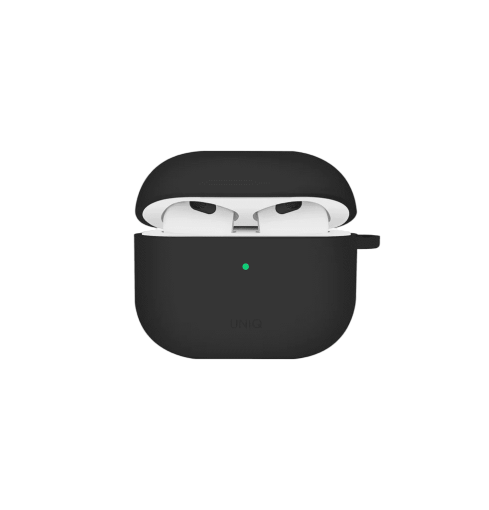جراب UNIQ NEXO من السيليكون السائل لسماعات AirPods (الجيل الرابع | 2024) مع خطافات أذن رياضية – أسود