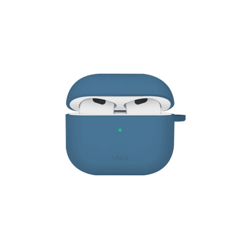 جراب UNIQ NEXO من السيليكون السائل لسماعات AirPods (الجيل الرابع | 2024) مع خطافات أذن رياضية – أزرق باسيفيك
