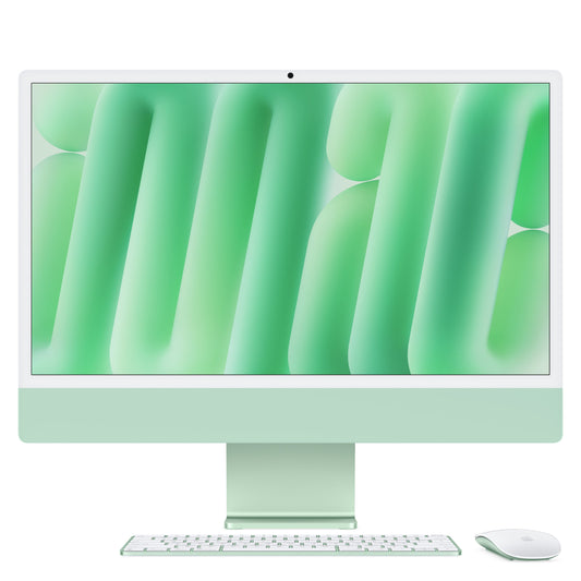 Front display view of the 24-inch iMac Retina 4.5K M4 10-core CPU 256GB Green at Tradeline.