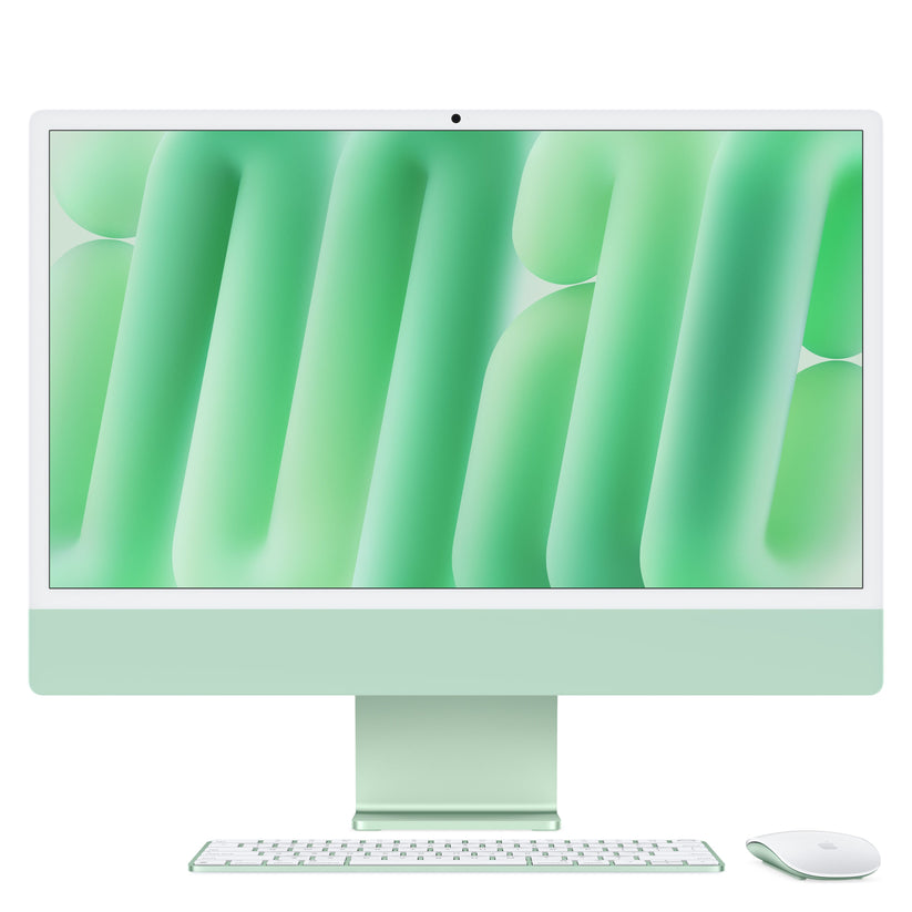 Front display view of the 24-inch iMac Retina 4.5K M4 10-core CPU 512GB Green at Tradeline.
