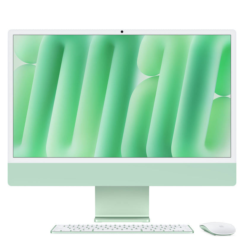 Front view of the 24-inch iMac Retina 4.5K M4 8-core CPU 256GB Green desktop at Tradeline.