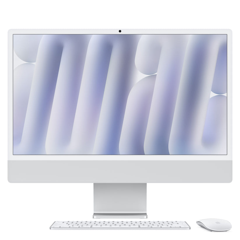 Direct front view of the 24-inch iMac Retina 4.5K M4 8-core CPU 256GB Silver at Tradeline.