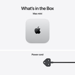 Package contents showing the Mac mini M6 512GB Silver desktop and power cord at Tradeline.