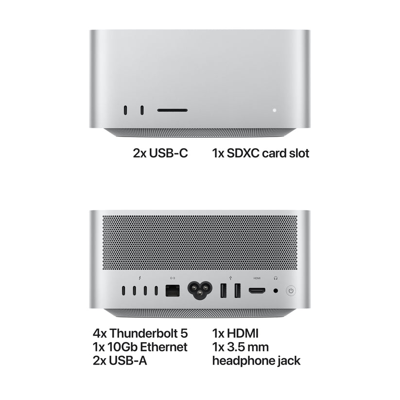 Front and back port layout displayed on the Apple Mac Studio M5 Max 512GB SSD from Tradeline Egypt.