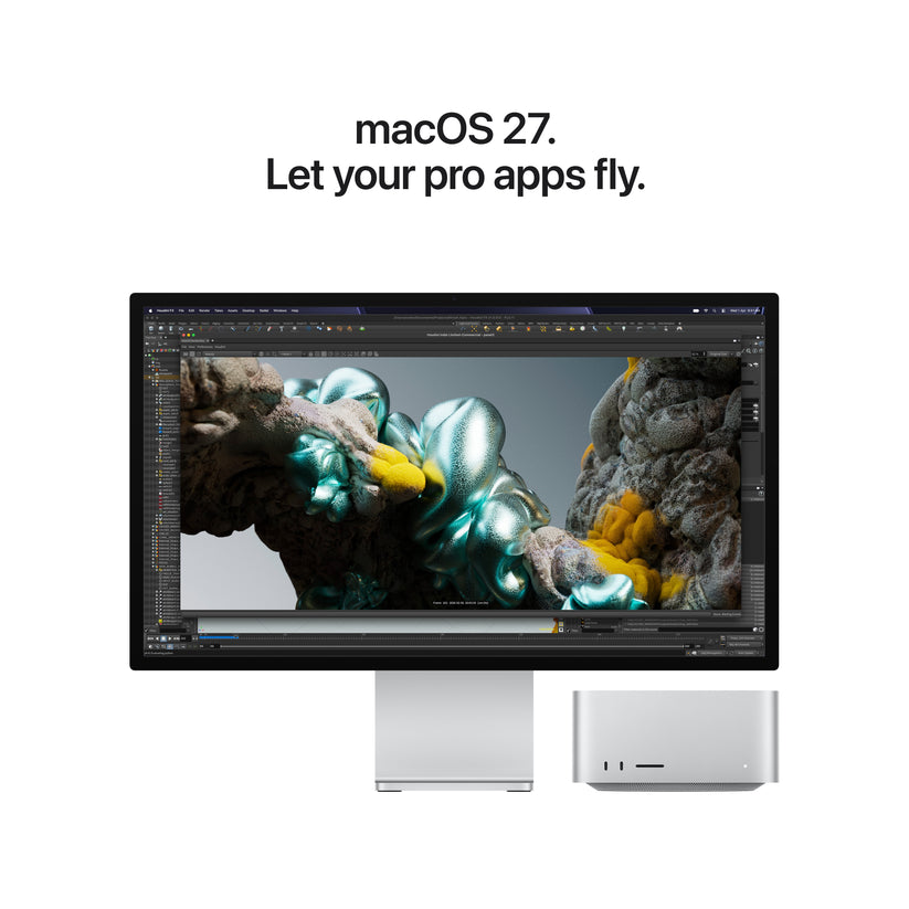 macOS 27 operating system feature screen on the Apple Mac Studio M5 Max 512GB SSD workstation at Tradeline.
